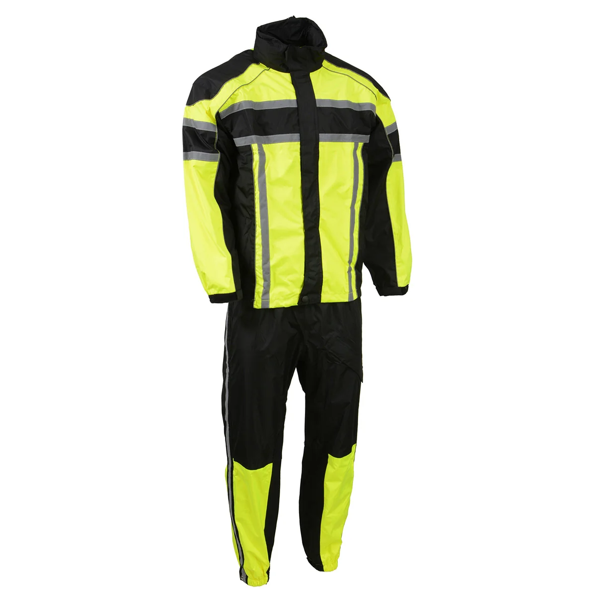 Certified NexGen SH233113 Men’s Black and Neon Green Water Resistant Motorcycle-Outdoors Rain Suit with Reflective Tape Trendy