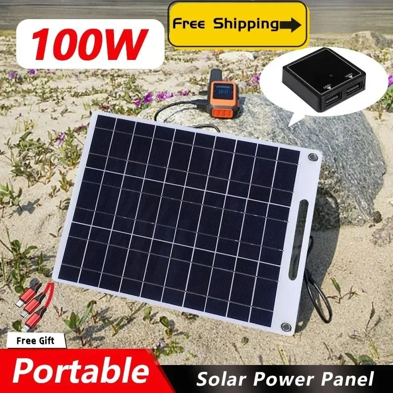 Comfortable RZ 100W Solar Panel USB Waterproof Outdoor Hike Camping Portable Cells Battery Solar Charger Plate for Mobile Phone Power Bank Enhanced