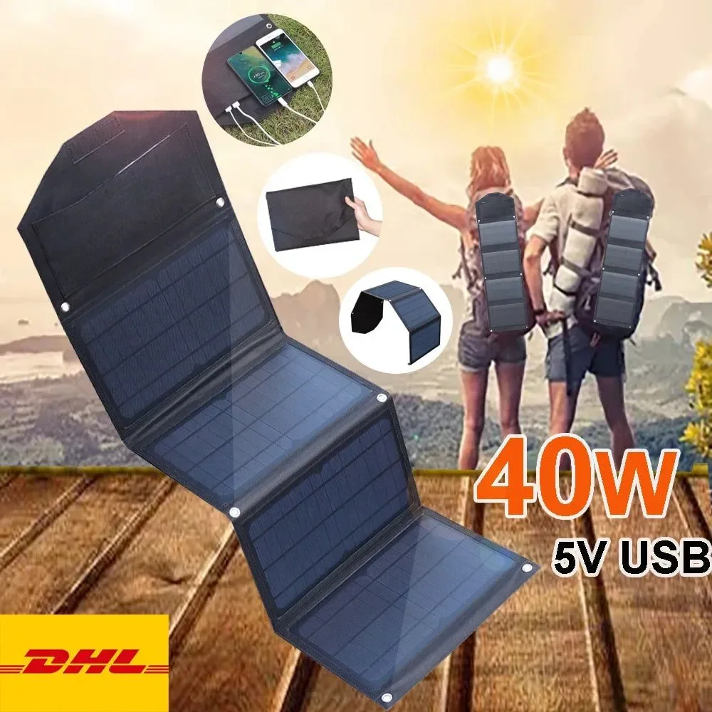 Relaxed 40W Foldable Solar Panel 5V USB Portable Solar Mobile Phone Charger Power Bank for Camping Hiking Backpack Outdoor Luxury