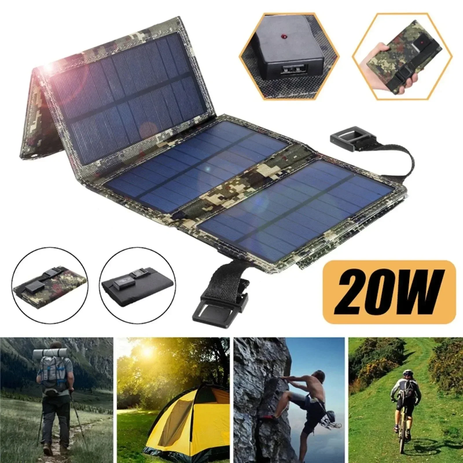 High-Grade 20W 5V Foldable USB Solar Panel Battery Charger for Camping and Hiking Efficient