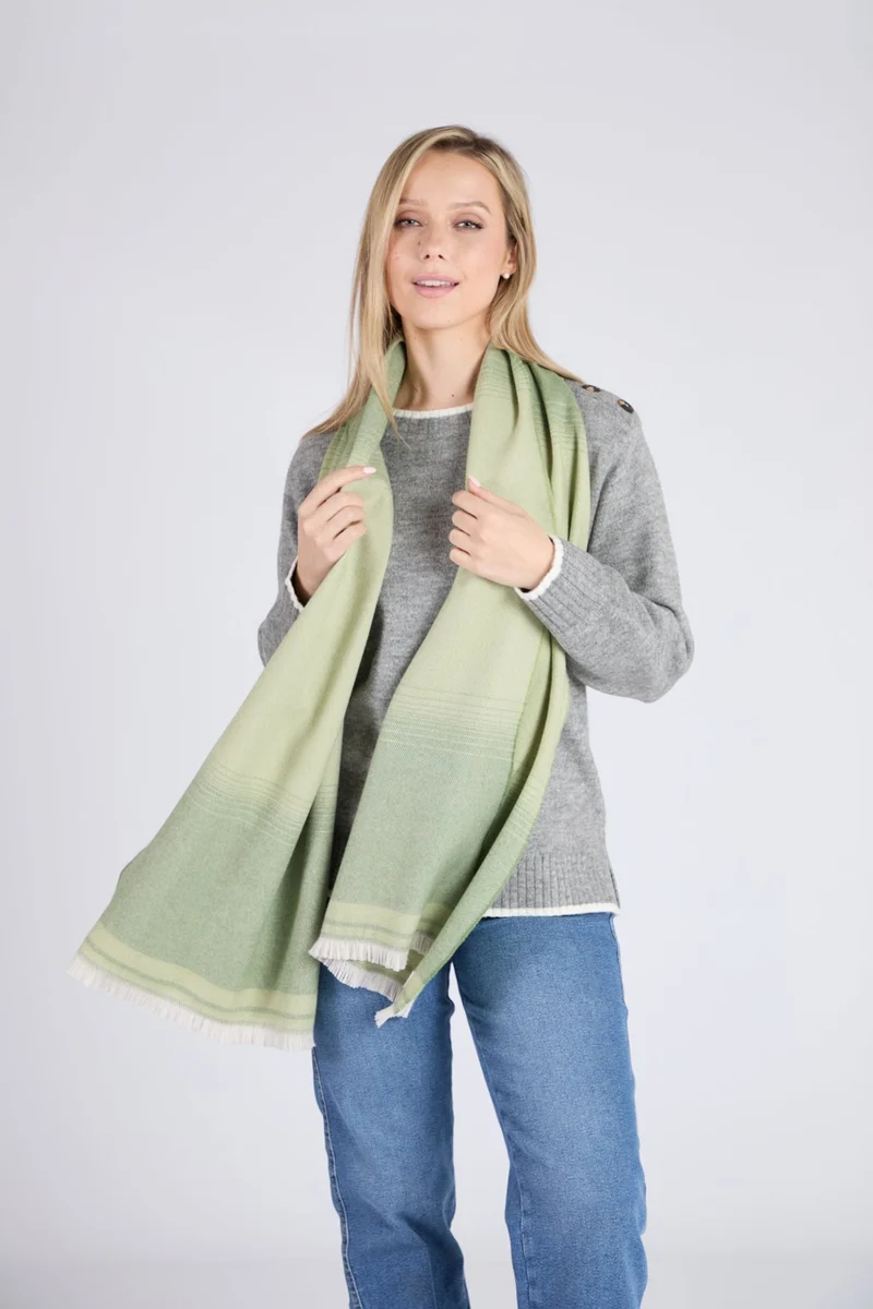 User-Friendly Foxford Blanket Edge Green Extra-Fine Merino Scarf Traditional