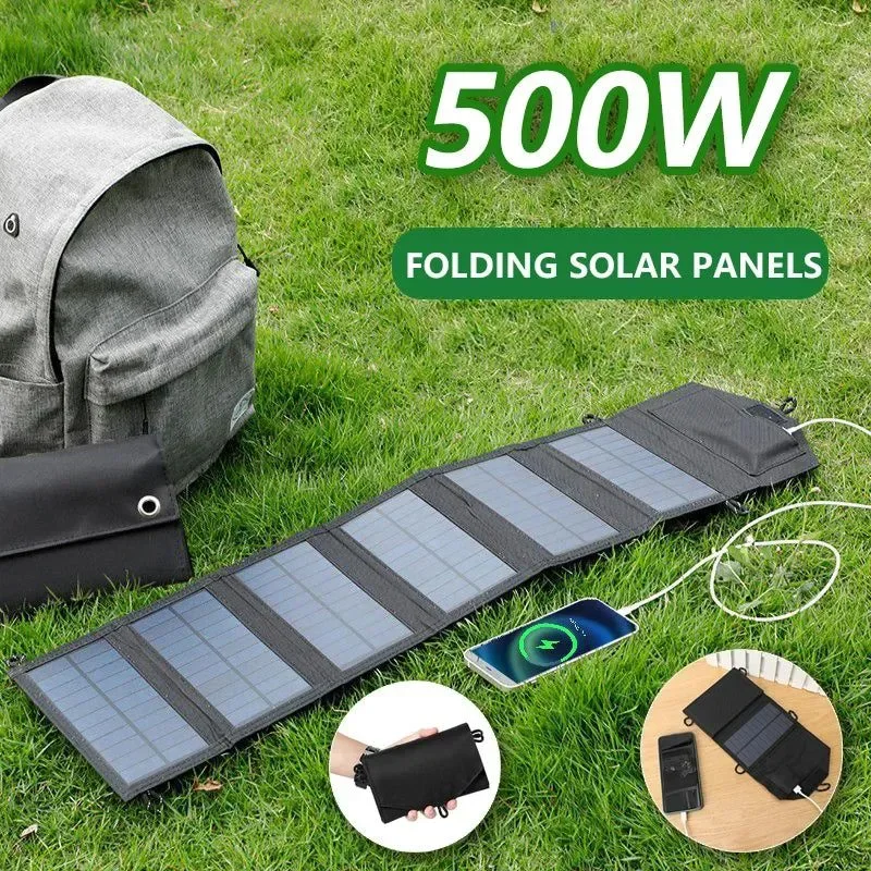 Selected 500W Portable Foldable Solar Panel Charger – USB 5V and DC Output for Phone Charging Power Bank Hiking and Camping User-Friendly