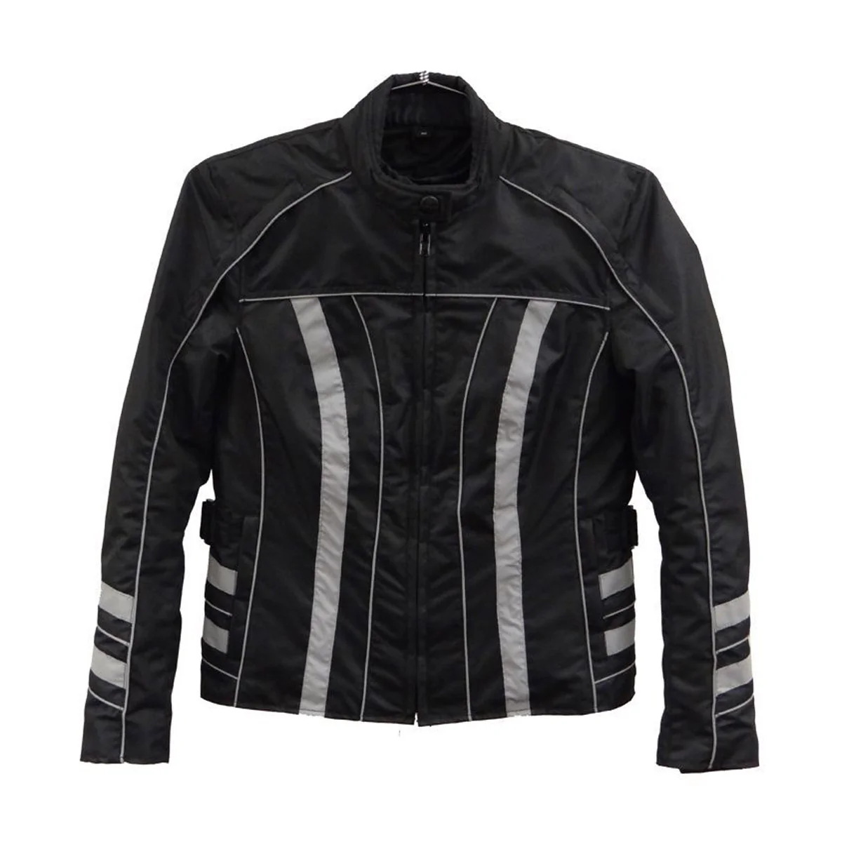 Eco-Friendly NexGen SH2394 Women’s Black and Silver Textile Racer MC Jacket World-Class