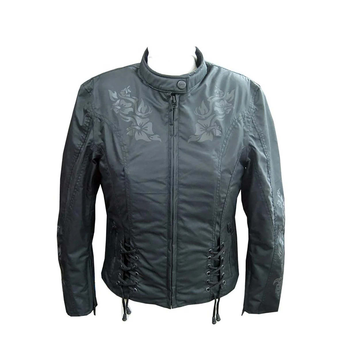 Minimalist NexGen SH2368 Women’s Black Textile Jacket with Embroidery Artwork Soft