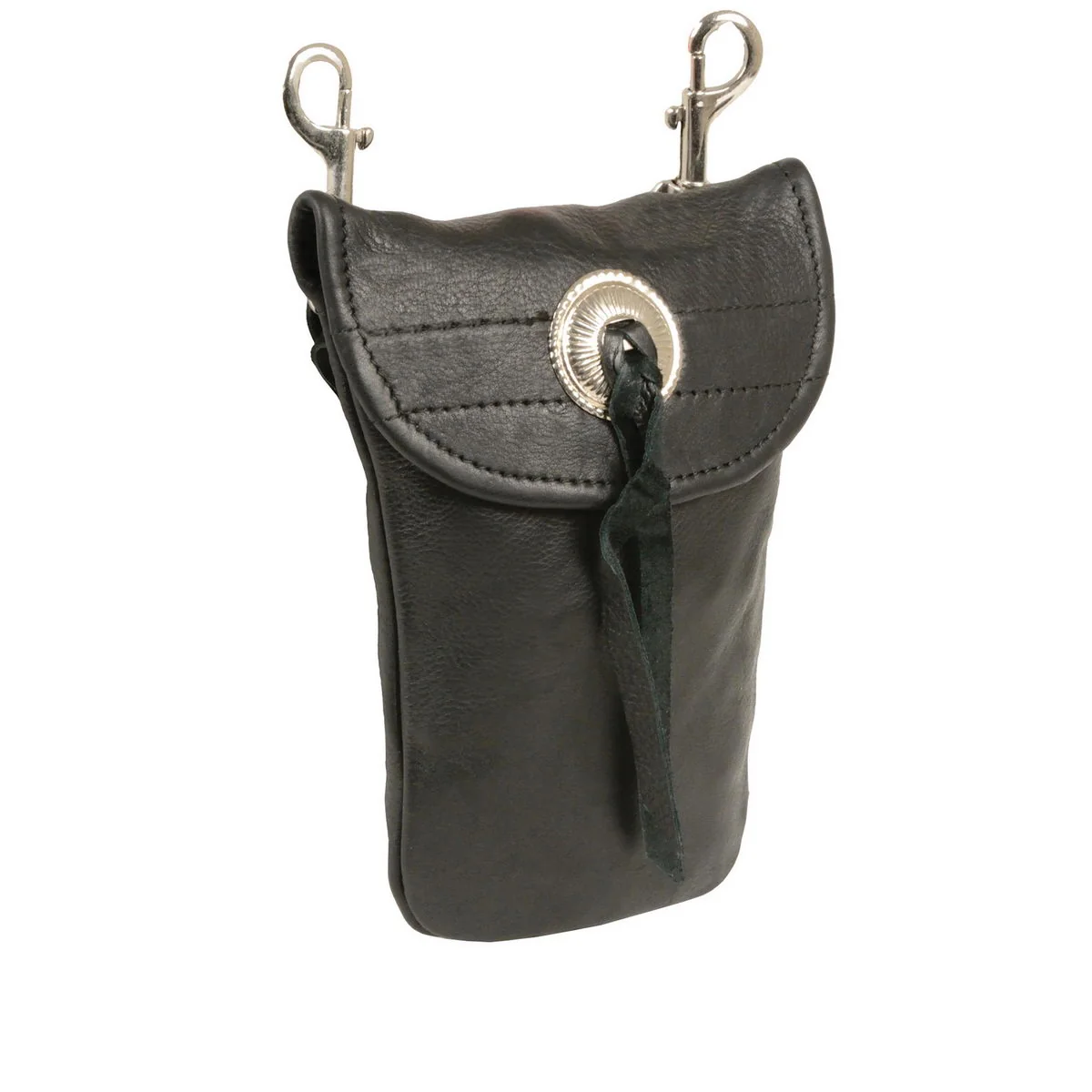 World-Class Milwaukee Leather SH506BAG Unisex Black Leather Belt Bag with Concho Expertly Made