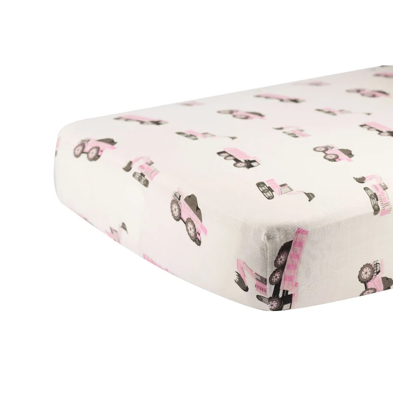 Consistent Pink Digger Crib Sheet Classic