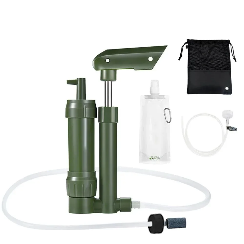 Secure Hand Pump Water Filter 3-Stage Camping Water Purifier Filtration System Survival Gear 0.01 Micron with 500ml Storage Water Bag Artisan
