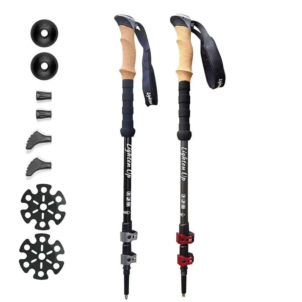 Authentic 2Pcs Ultra-Light Telescopic Trekking Poles Folding Mountaineering Staffs with Aluminum Carbon Construction Relaxed