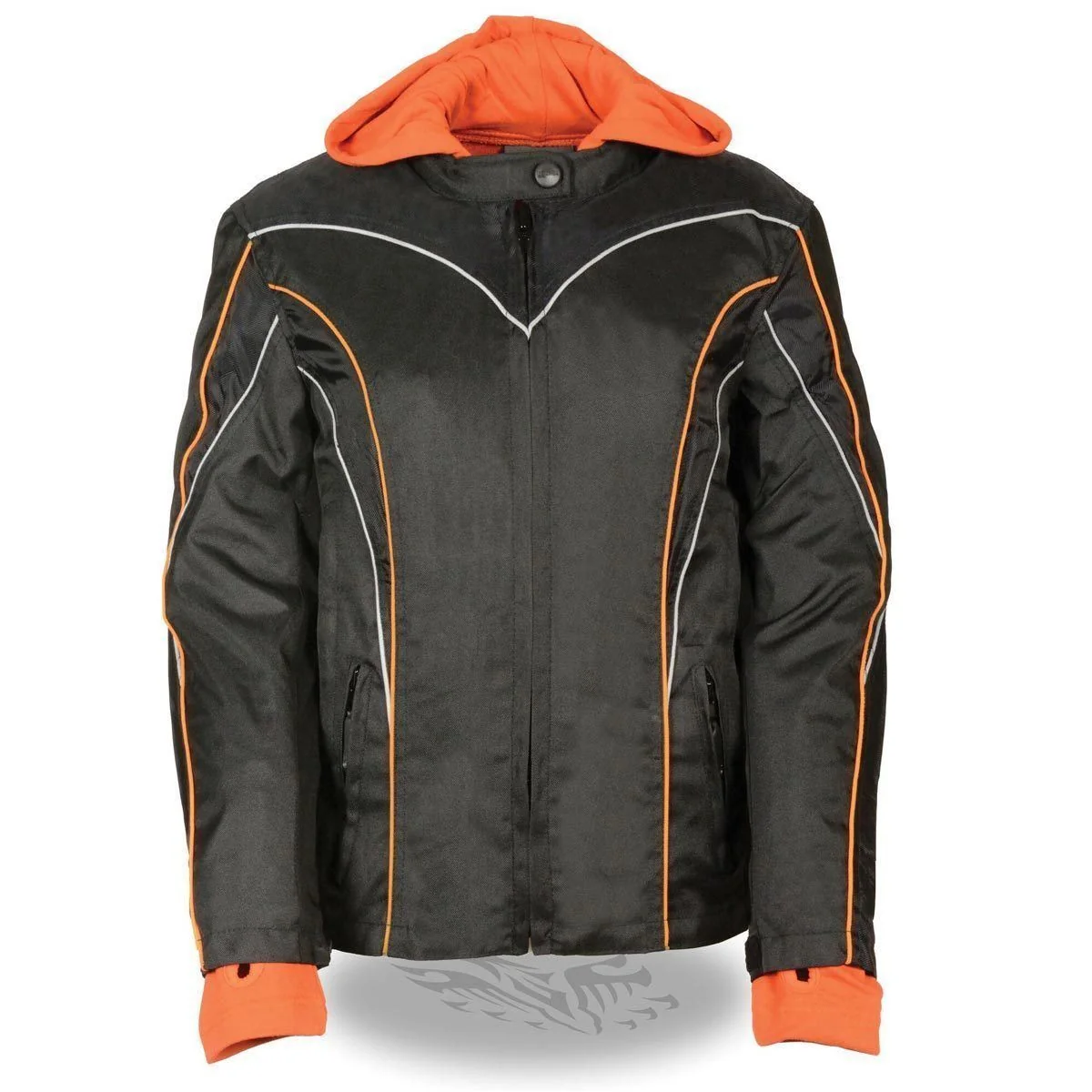 Pure NexGen SH1960 Women’s Black Hooded Textile Jacket with Reflective Piping Unique