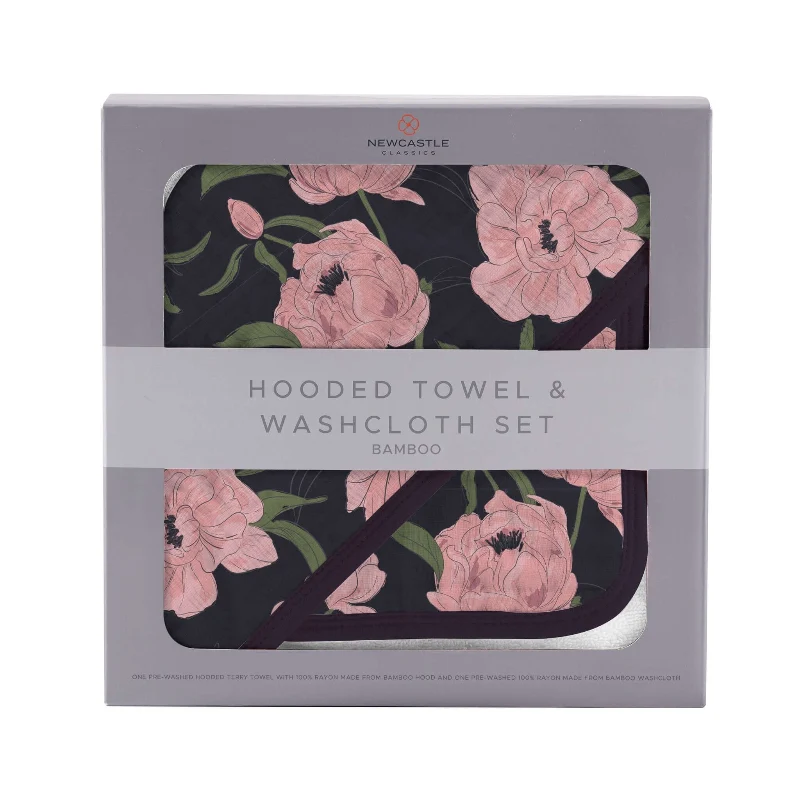 Authentic Peonies Bath Set Luxurious Hooded Towel and Washcloth for Your Little One Specialty
