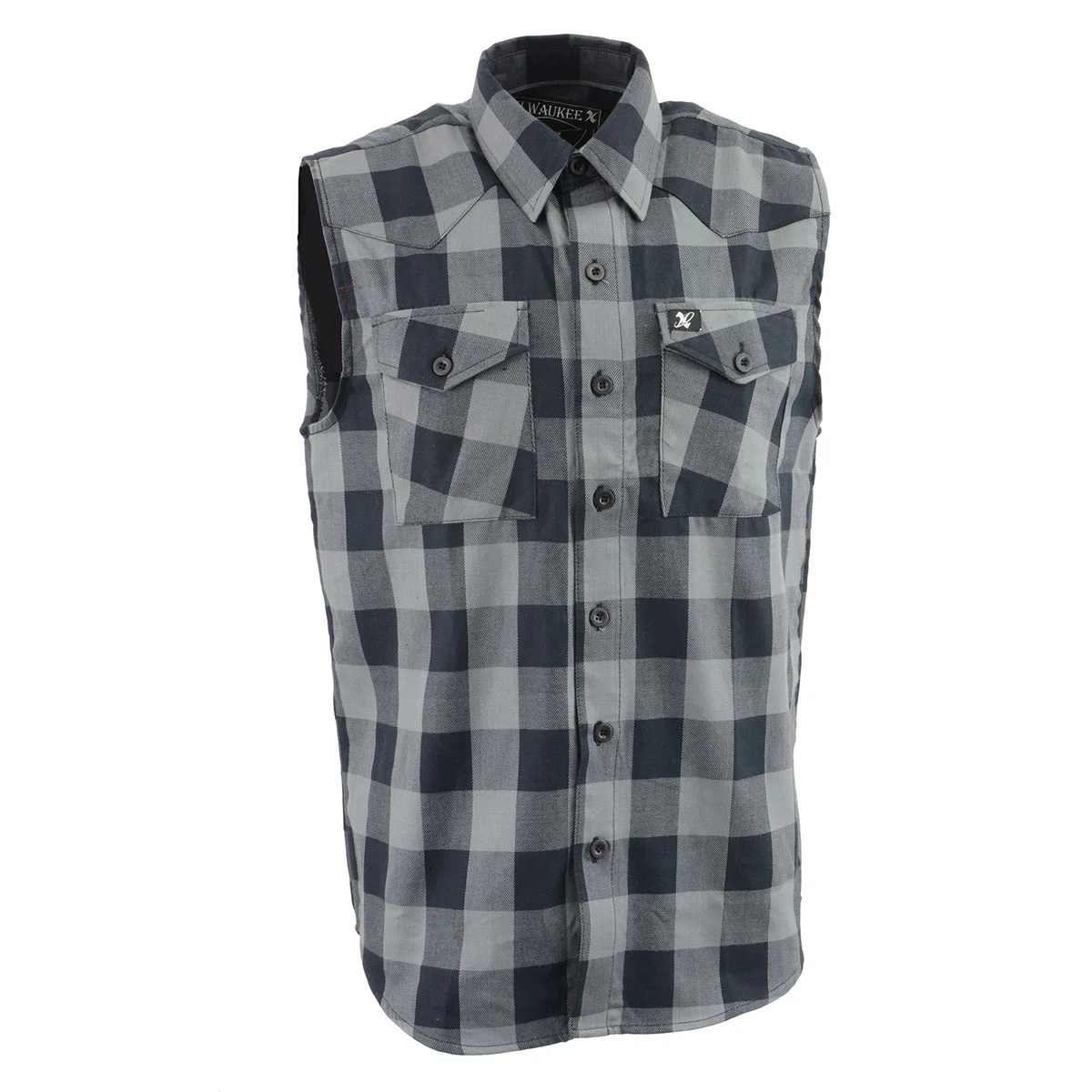 Long-Lasting Milwaukee Leather MPM1648 Men s Classic Black and Grey Button-Down Flannel Cut Off Sleeveless Casual Shirt Modern