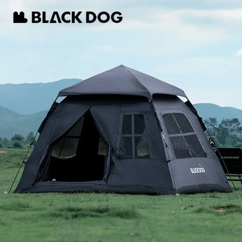 Safe BLACKDOG Automatic Tent – Black Coating 2 Doors 4 Windows 3-4 Person Waterproof Quick-Open Relaxed
