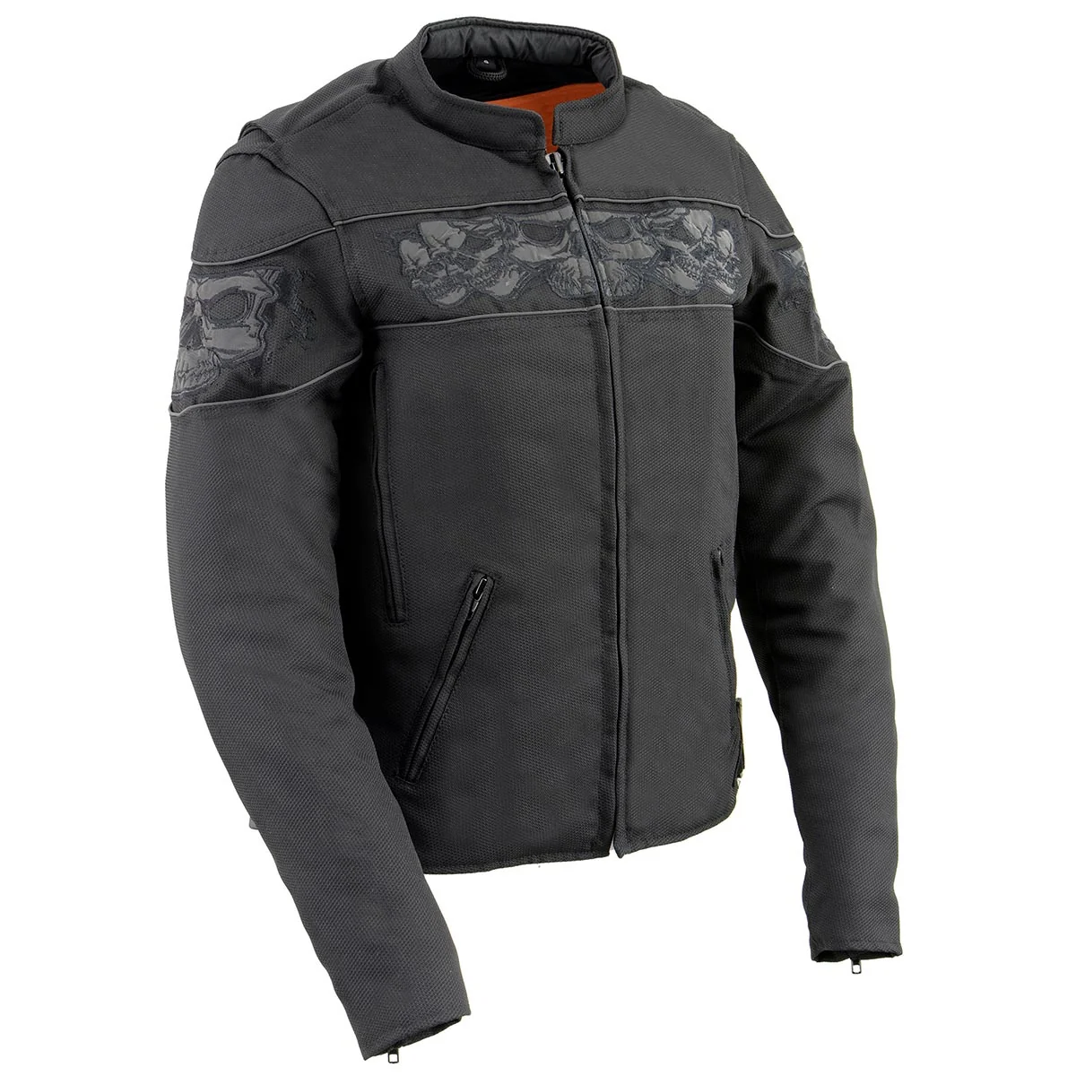 High-End Milwaukee Leather MPL2730 Women’s Black Crossover Textile Scooter Jacket with Reflective Skulls Elite