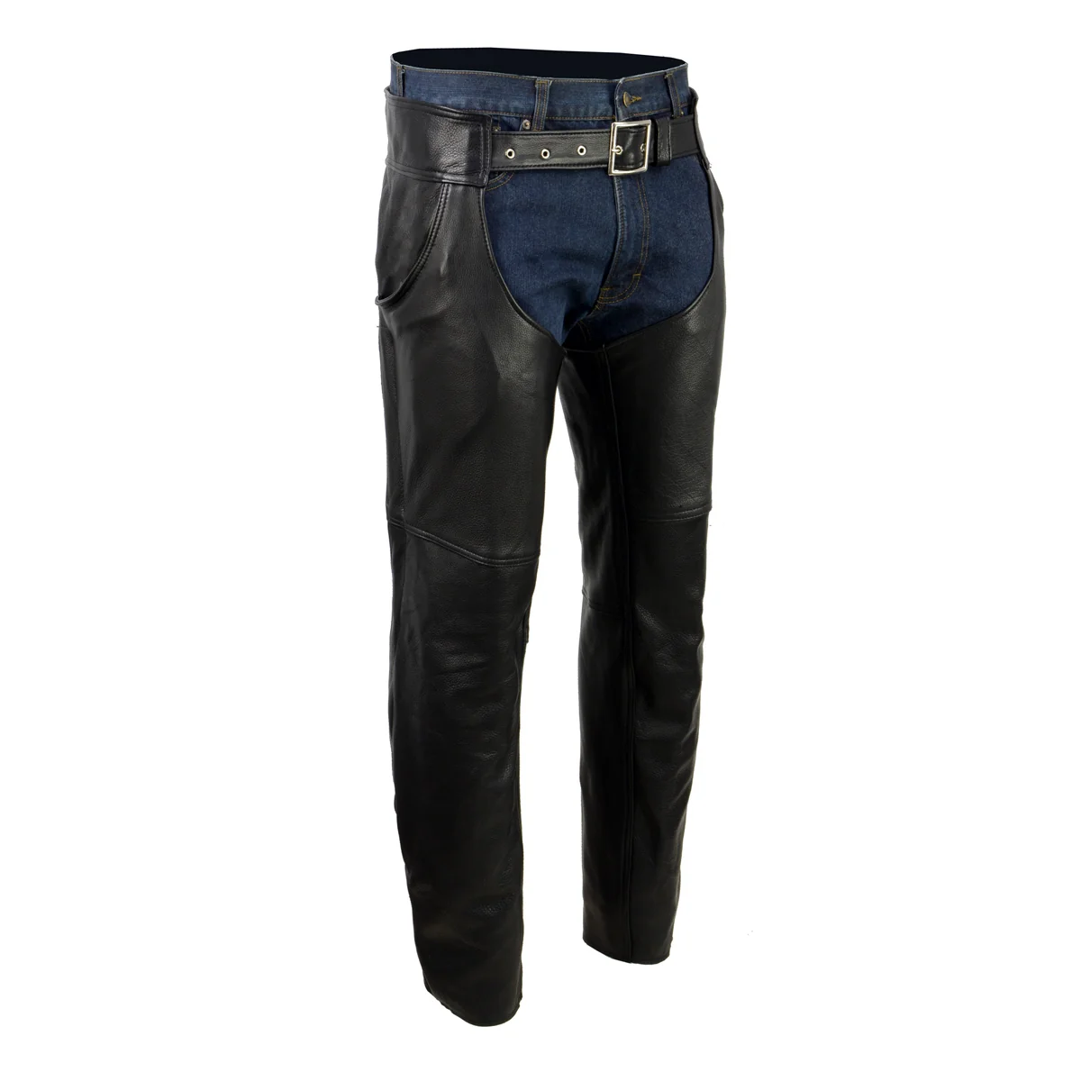 Original Design Milwaukee Leather USA MADE MLM5570 Men’s Black Enfold Classic Premium Leather Motorcycle Chaps with Jean Pockets Powerful