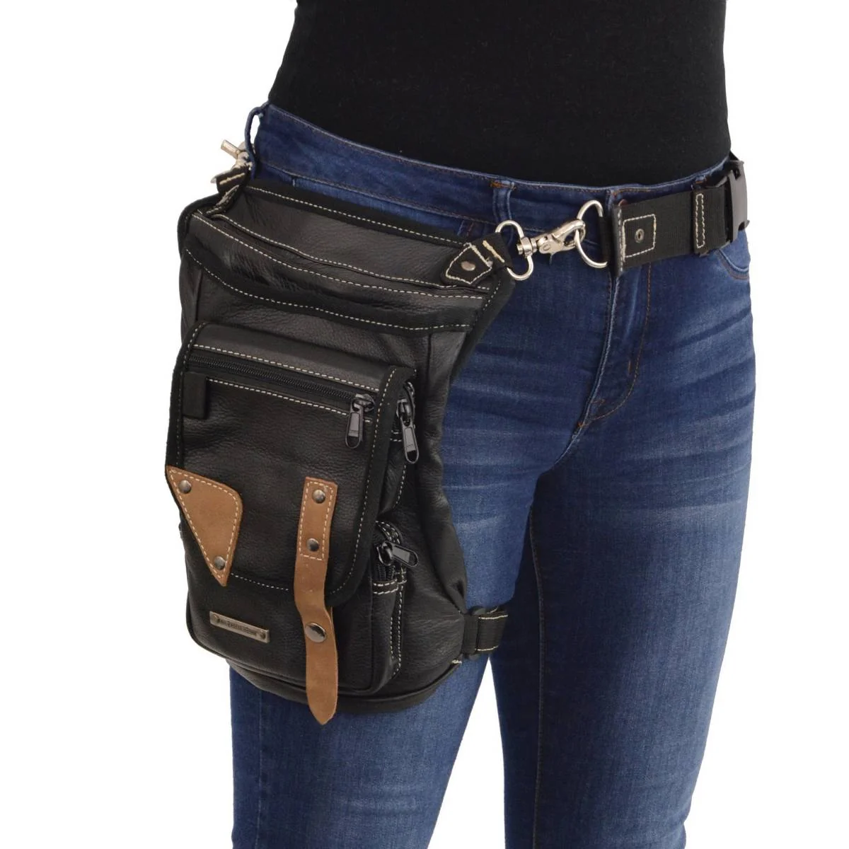 Green Milwaukee Leather MP8880 Black Conceal and Carry Leather Thigh Bag with Waist Belt High-Quality