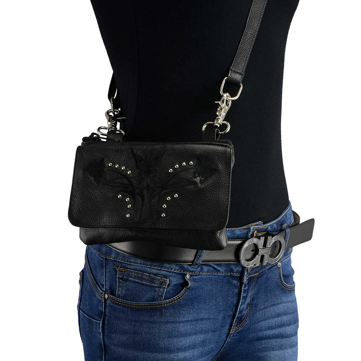 Effective Milwaukee Leather MP8851 Women’s Black Leather Multi Pocket Belt Bag High-Quality