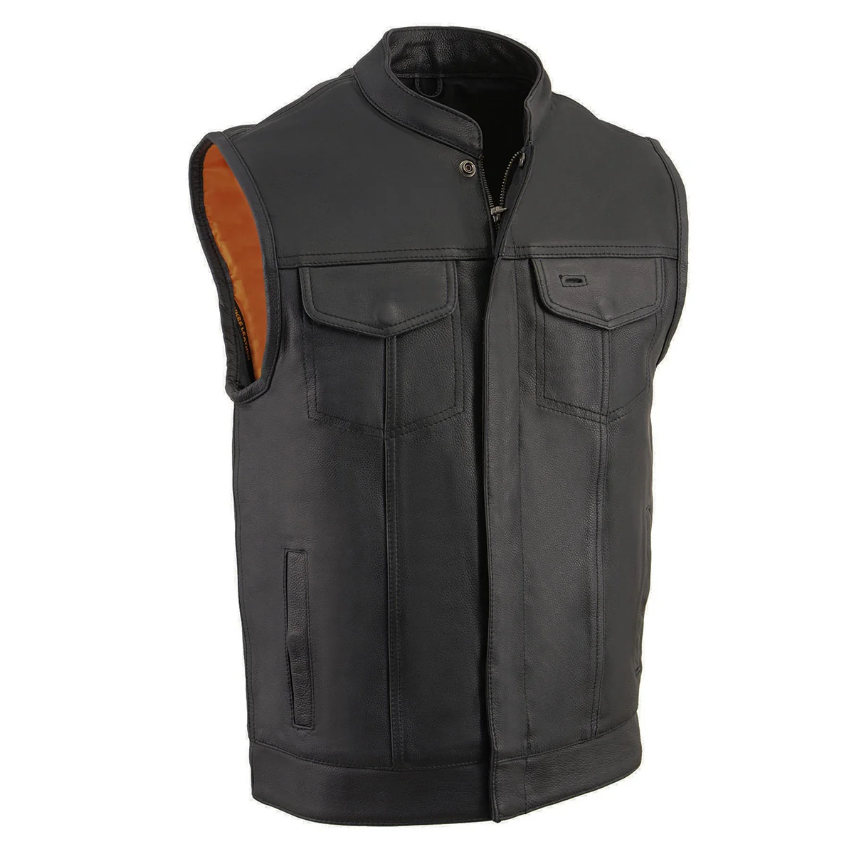 Selected Milwaukee Leather MLM3510 Men’s Black Premium Leather Club Style Vest – Dual Closure Open Neck Motorcycle Rider Vest First-Class
