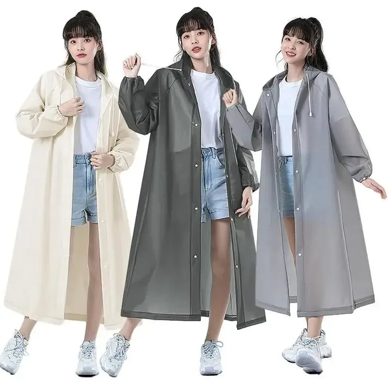 Premium Material Adult Long EVA Rain Poncho – Waterproof Hooded Raincoat for Men Women Camping Travel 3 Styles Clean