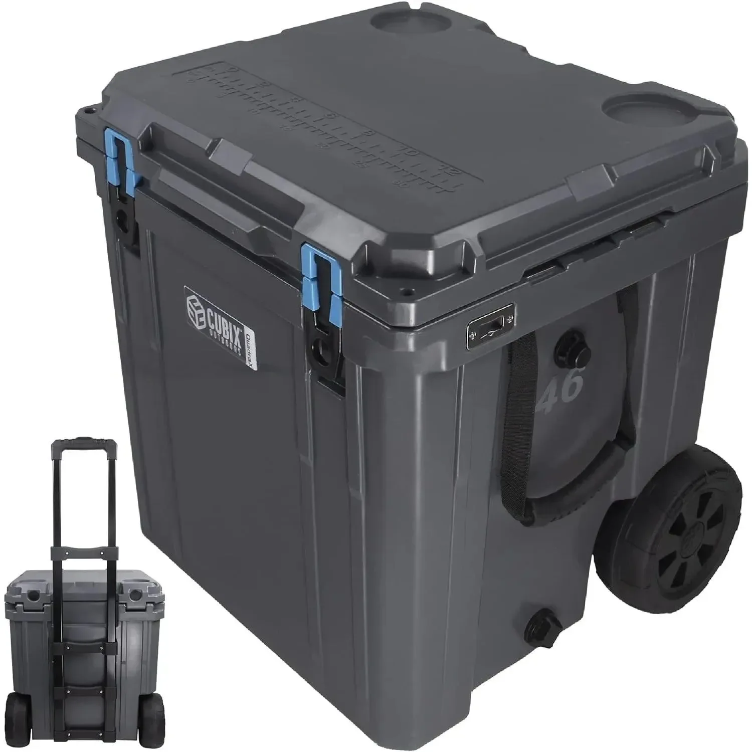 Recyclable 46 Quart QuadraX Wheeled Rotomolded Hard Cooler – Heavy Duty Insulated Ice Chest Modern