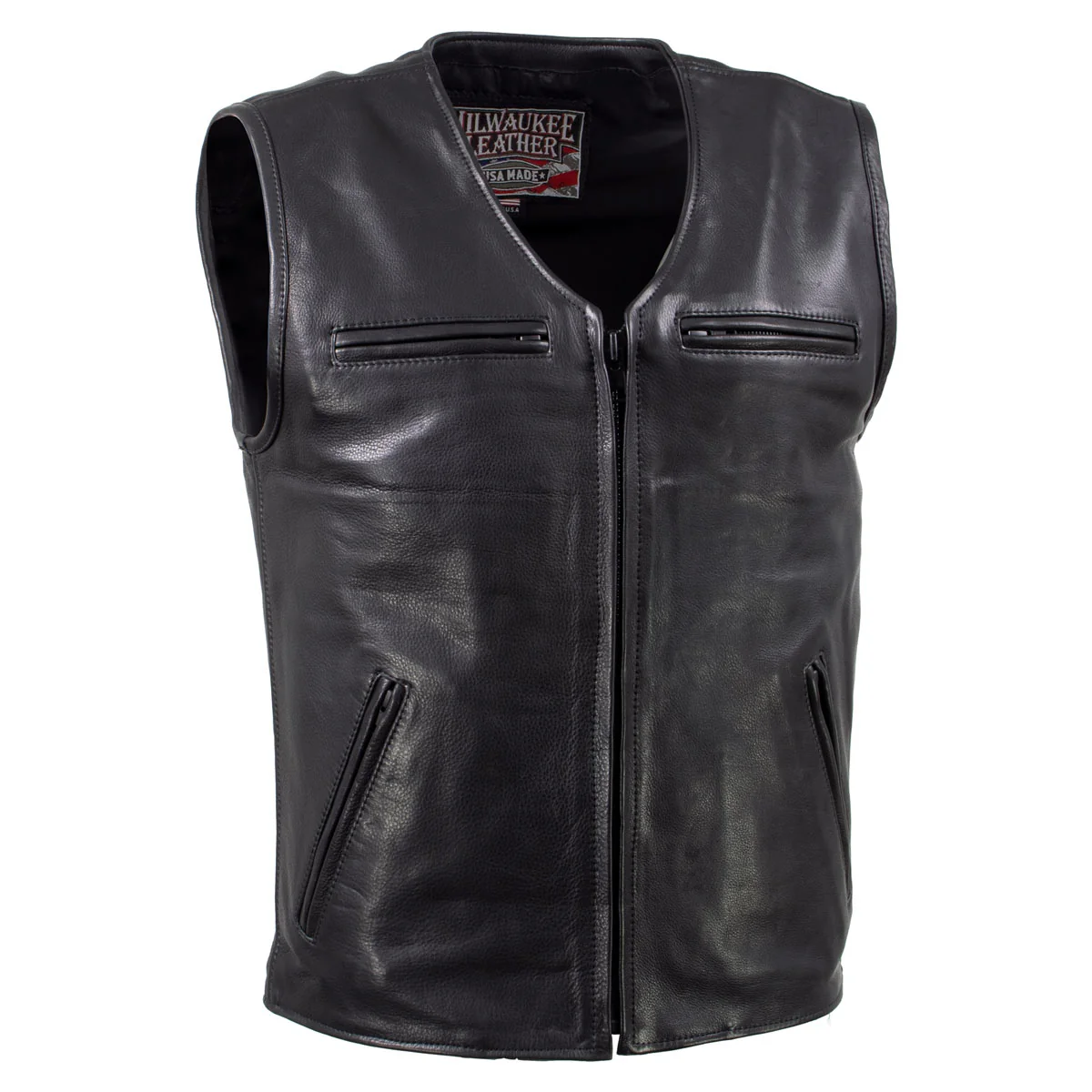 Comfortable Milwaukee Leather USA MADE MLM5009 Men’s Black Slinger V-Neck Motorcycle Premium Leather Zippered Vest Quality