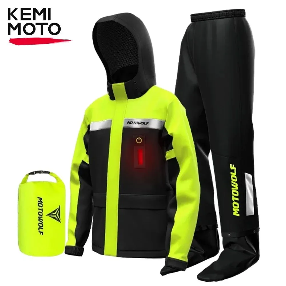 Specialty Waterproof Motorcycle Rain Jacket and Pants with LED Alert – Reflective Impermeable Suit for Outdoor Riding Top-Quality