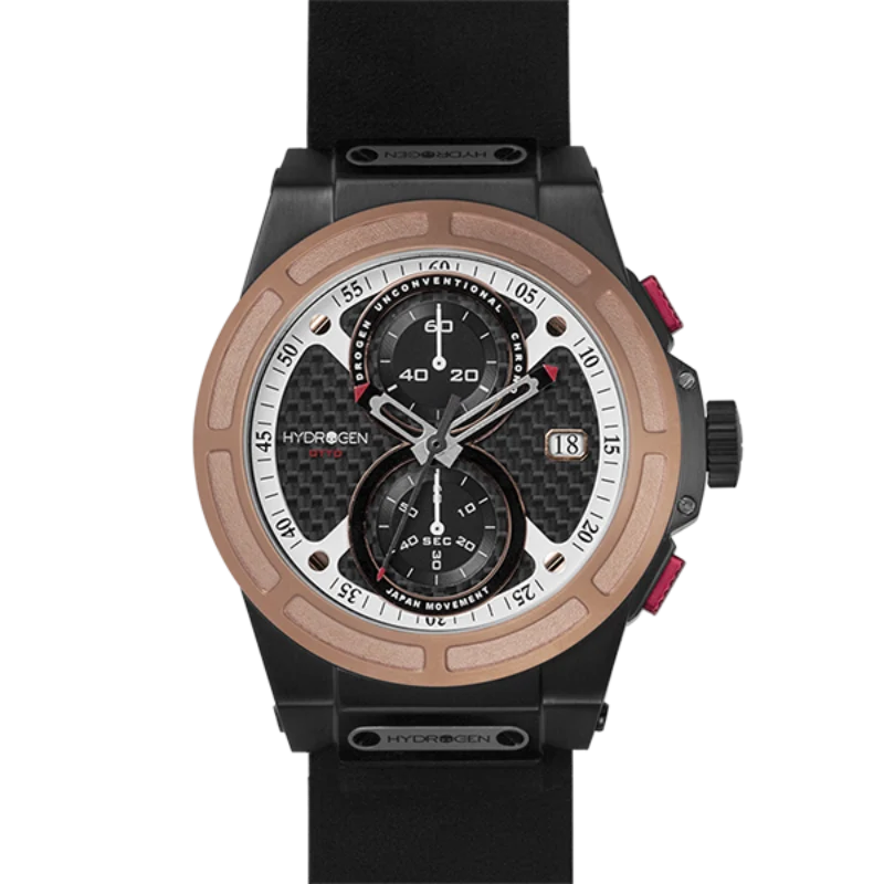 Consistent Hydrogen Otto Black Chronograph Watch with Rose Gold Bezel Long-Lasting