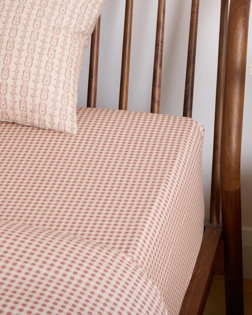 Fine Crafted Foxford Poppy Red Gingham Fitted Sheet Pure