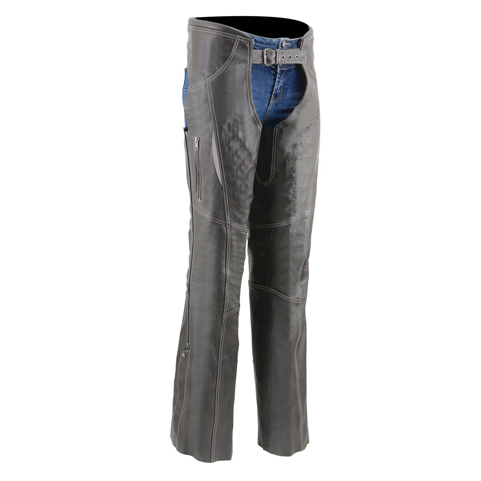 Green Milwaukee Leather Chaps for Women Black and Grey Premium Skin Laser Cut Accent Stitching Motorcycle Chap – MLL6525 Selected