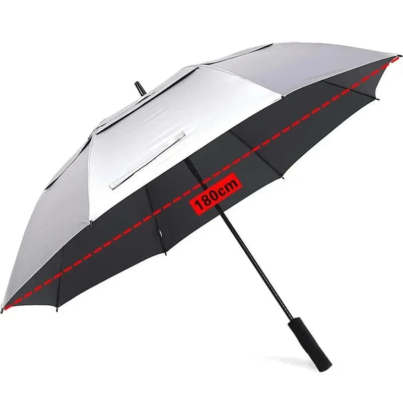 Trendy Extra Large Titanium Silver Umbrella – Double Layer UV Sun Protection Parasol for Beach Golf Outdoor Safe