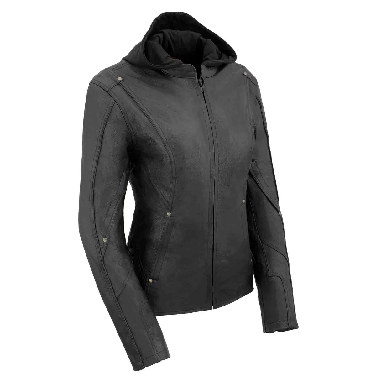 Pure Milwaukee Leather MLL2555 Women’s Black 3 4 Hooded Leather Jacket with Side Stretch Next-Generation