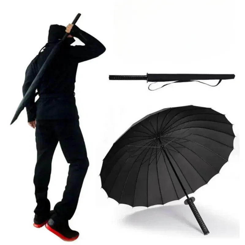 Trendy Japanese Katana Samurai Sword Umbrella – Automatic Long Handle Windproof Rainproof 8 16 24 Bone Optimized