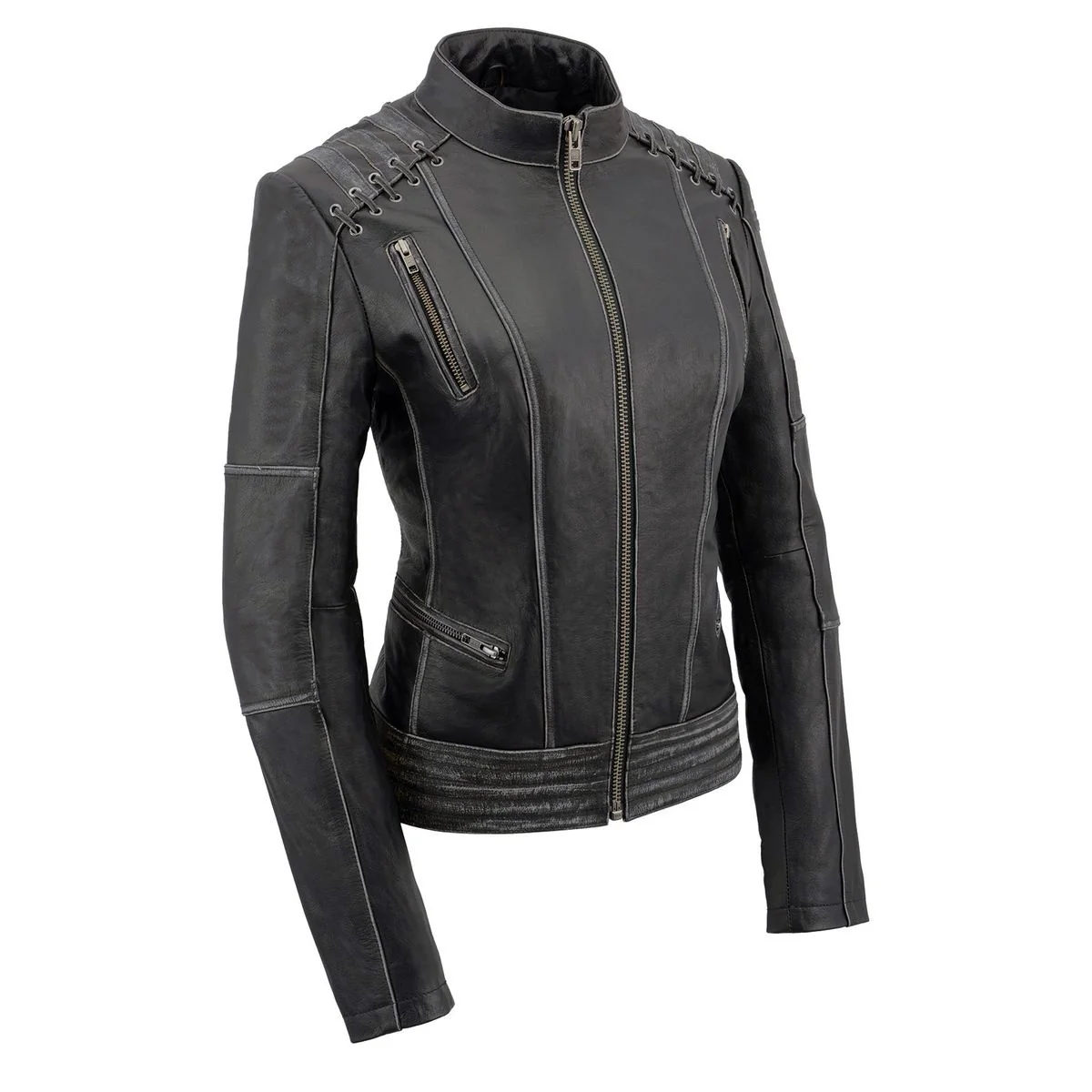 User-Friendly Milwaukee Leather MLL2526 Women’s ‘Elegant’ Distressed Gray Detail Laced Leather Jacket Reliable