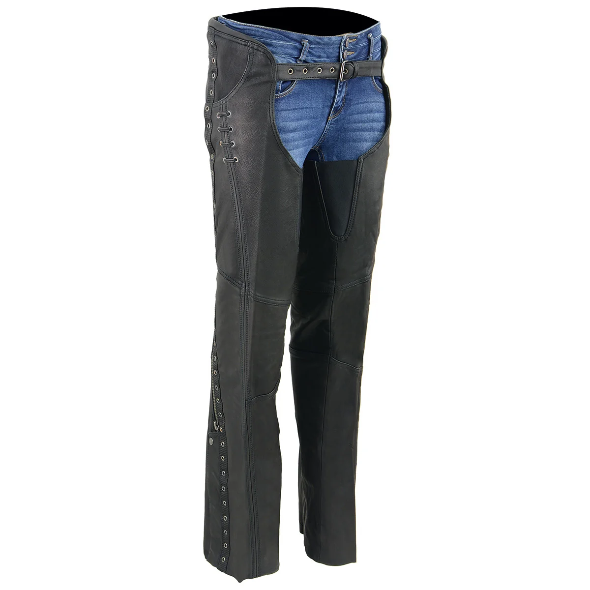 Green Milwaukee Leather Women’s Black Lightweight Premium Goat Skin Leather Motorcycle Chaps w Accent Lacing -MLL6535 Reusable