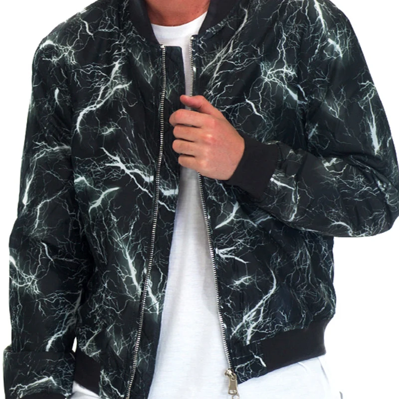 Environmentally Friendly Stylish Men’s Black Marble Bomber Jacket – Your Wardrobe Versatile