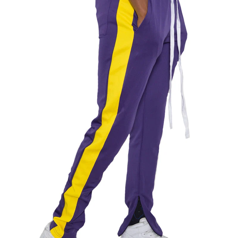 Top-Quality Men’s Purple Jogger Pants with Eye-Catching Yellow Side Stripes for Style and Comfort High-Performance