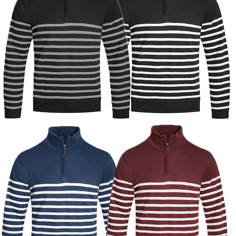 Comfortable Your Style with Our Men’s Striped Half-Zip Pullover Convenient