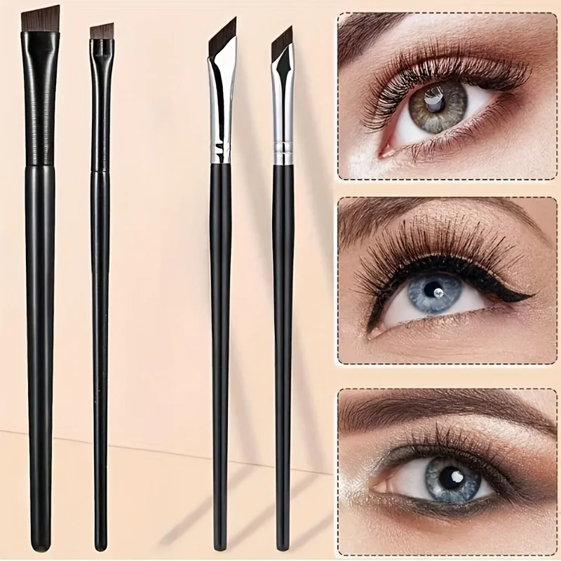 Artisan 2-Piece Angled Eyeliner Brush Set – Precision Slanted Makeup Brushes for Eyeliner Brows Detail Work Black or Silver Solid