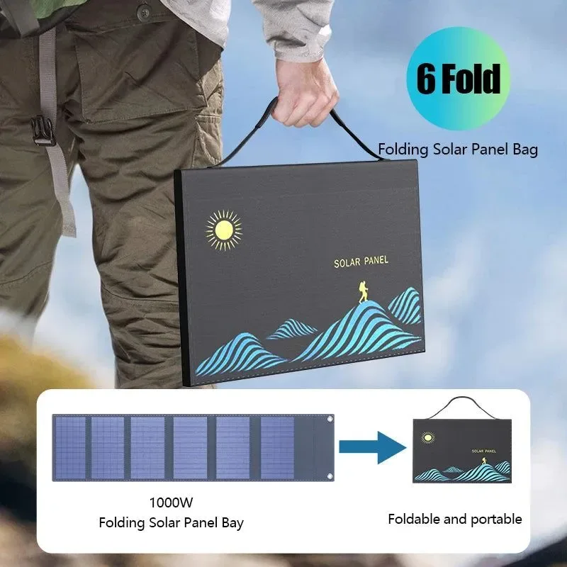 Certified 1000W Portable Folding Solar Panel with USB DC Output – Outdoor Power Supply for Camping Mobile Devices Generators Detailed