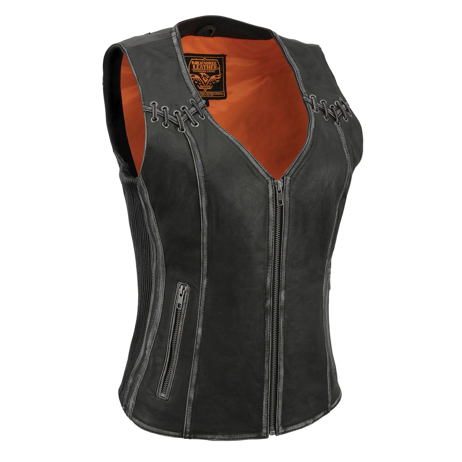 Healthy Milwaukee Leather MLL4526 Women’s Distress Grey Leather Motorcycle Rider Vest- Stretch Side Panel W Lacing Detail Advanced