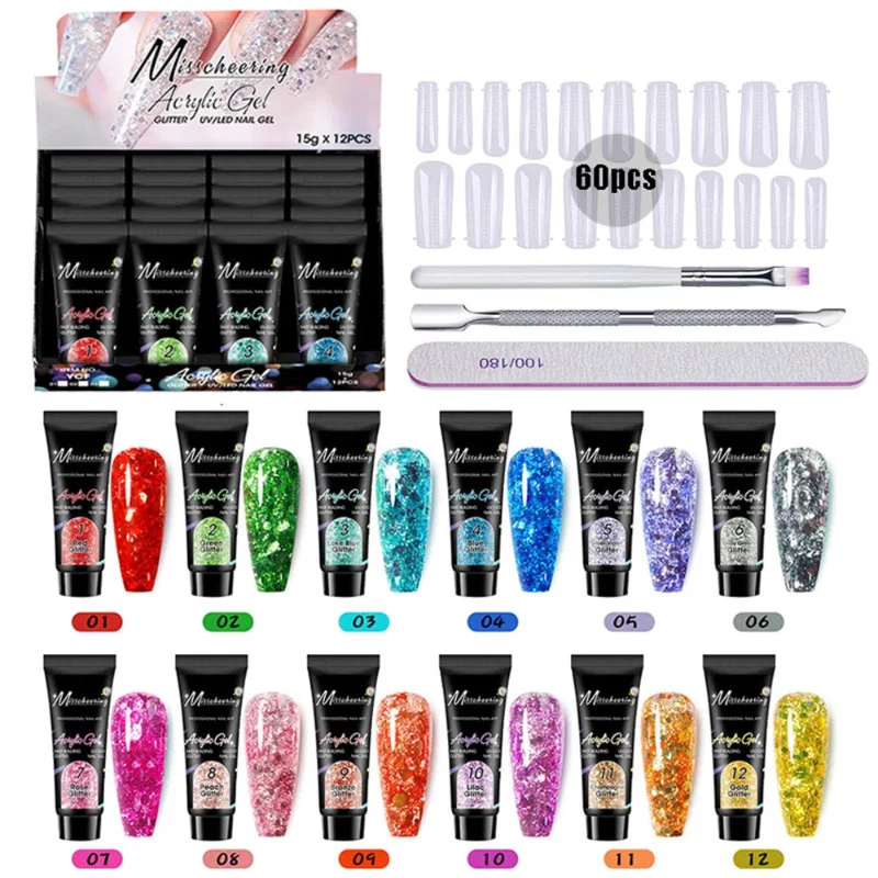Certified Mischeering Complete Glitter Acrylic Gel Nail Kit Collection for Stunning Nails Casual