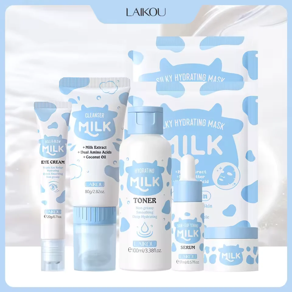 Optimized LAIKOU Milk 6 Piece Skincare Set – Cleanser Serum Cream More Artisan