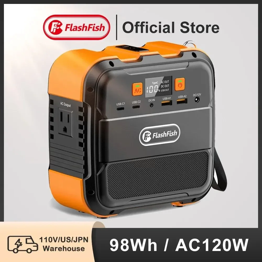 Luxury FF Flashfish A101 Mini 120W Portable Power Station — 98Wh Solar Generator with LED USB for Travel Camping Airplanes Optimized