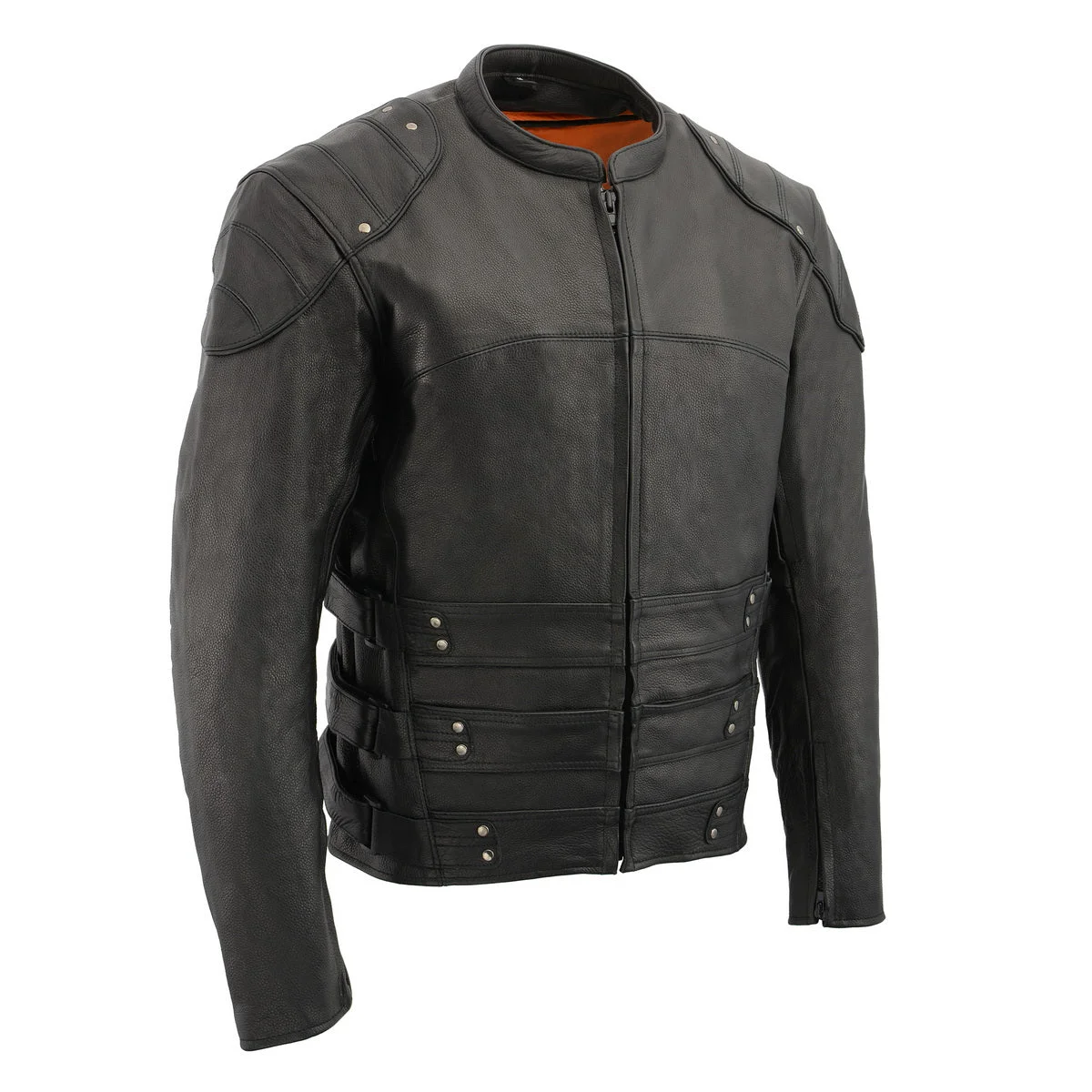 Refined Milwaukee Leather MLM1505 Men’s ‘Assault Racer’ Black Leather Jacket with Triple Side Straps Consistent