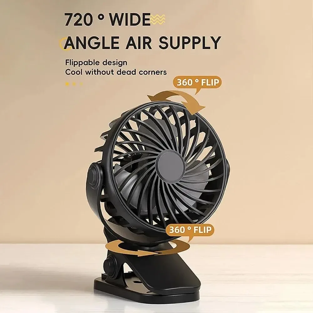 Solid Rechargeable 720° Rotating Clip Fan with Nightlight – Portable Versatile Cooling Solution High-End