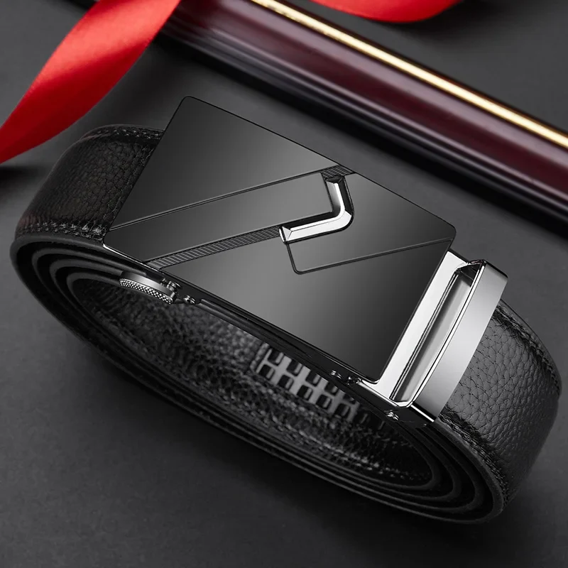 Excellent Premium Black Leather Belt with Stylish Metal Buckle Superior