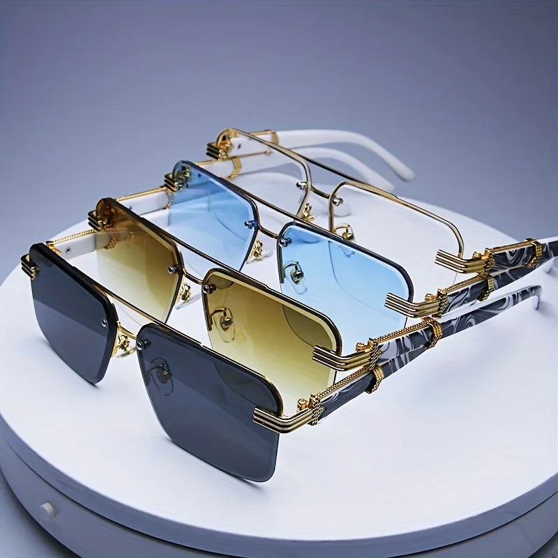 Organic Luxury Square Sunglasses Set with Gold Frames Verified