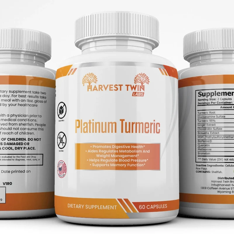 Comfortable Harvest Twin Platinum Turmeric Capsules for Digestive Health Memory Support – 60 Count Convenient