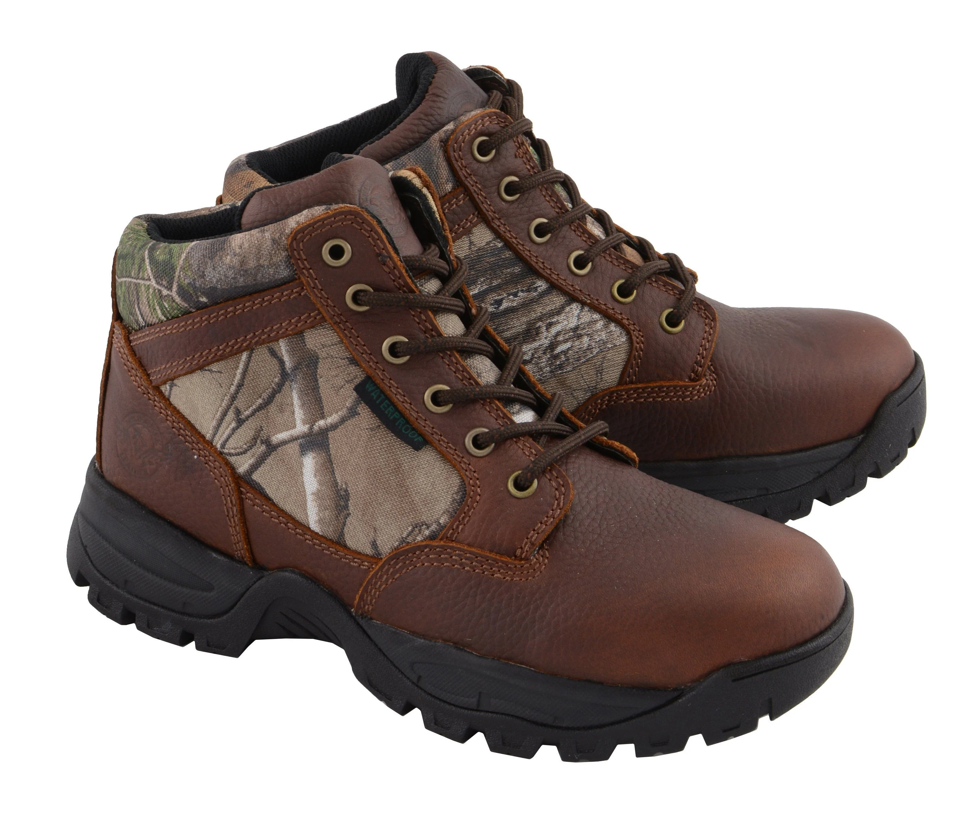 Sustainable Milwaukee Leather MBM9146 Men’s Brown Waterproof Hiking Boots with Mossy Oak Print Premium Material