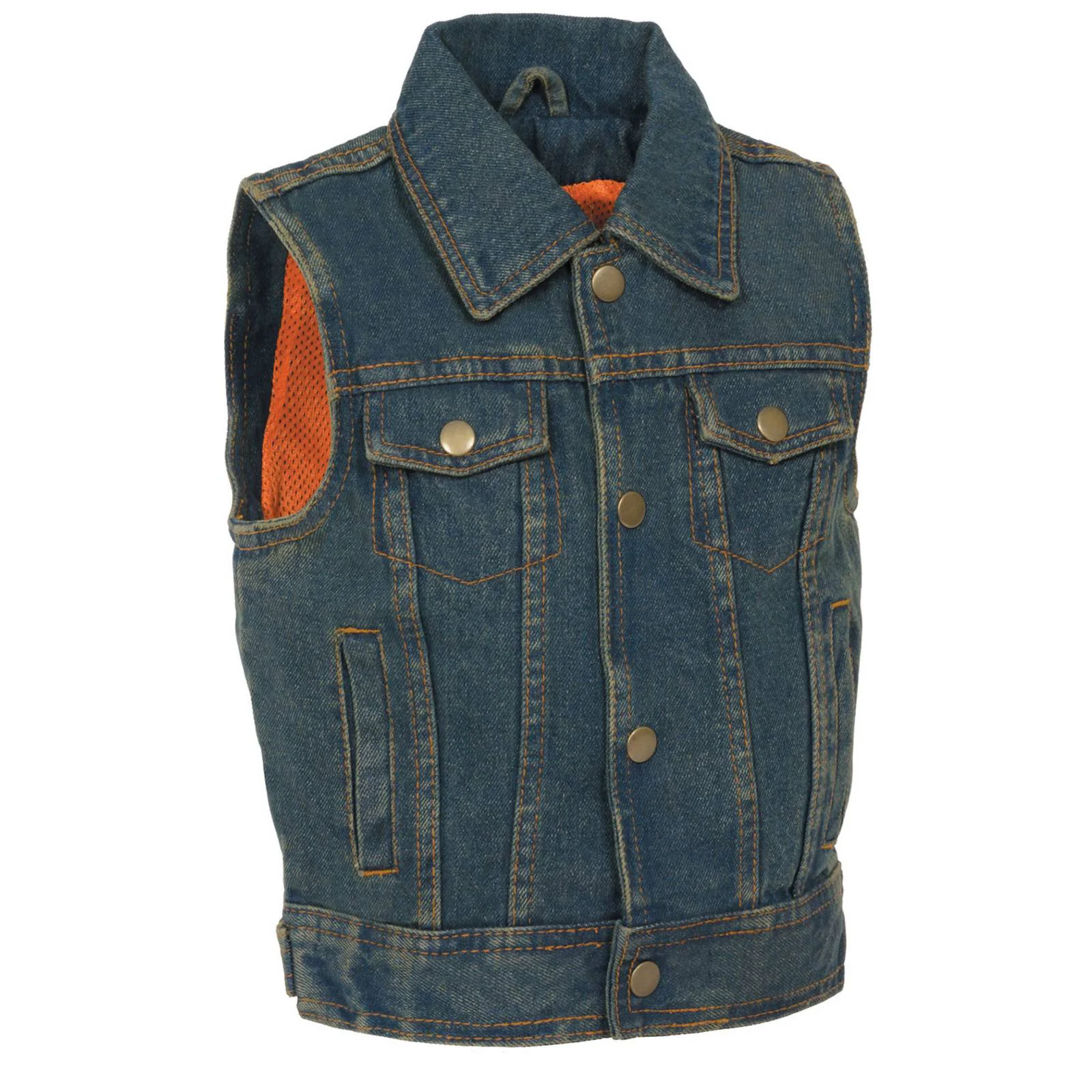 Efficient Milwaukee Leather MDK3910 Blue Unisex-Child Kids Denim Snap Front Vest with Shirt Style Collar Organic