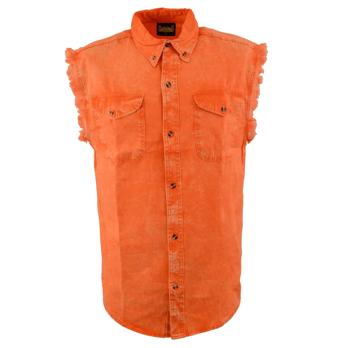 Original Design Milwaukee Leather MDM11682 Men s Classic Orange Beige Button-Down Cut Off Frayed Sleeveless Casual Shirt Powerful